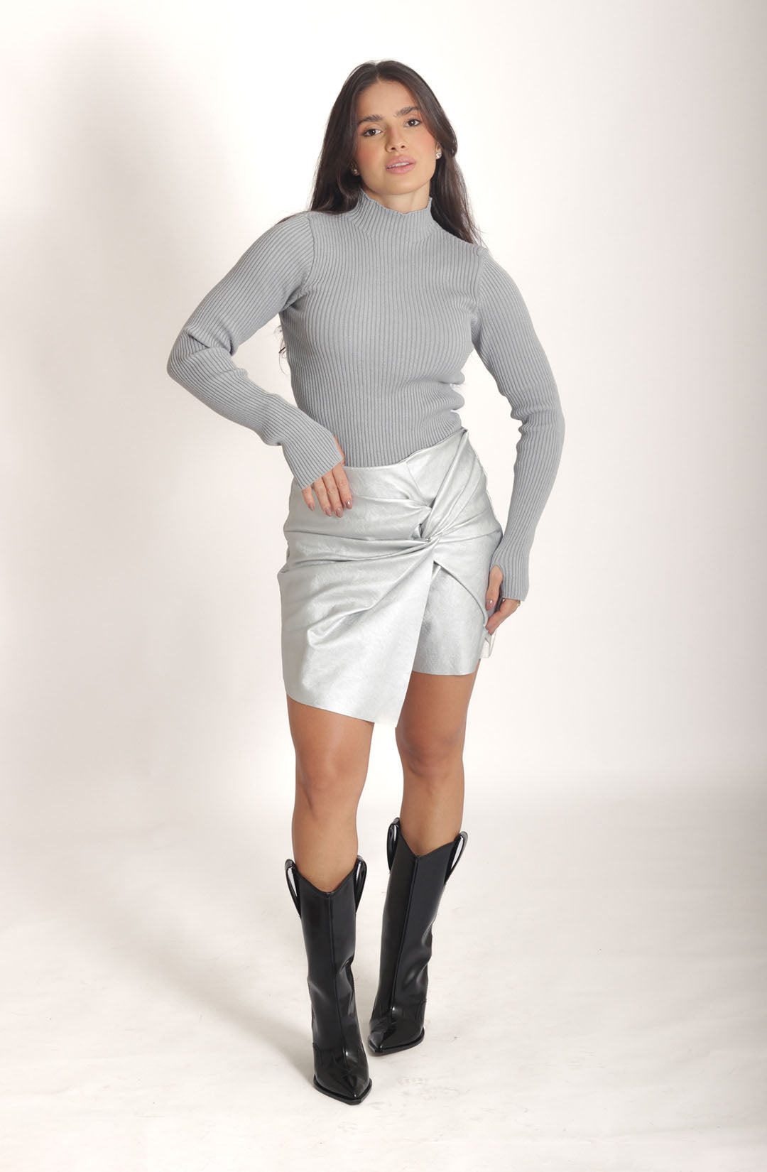 Short couro eco elise - Prata