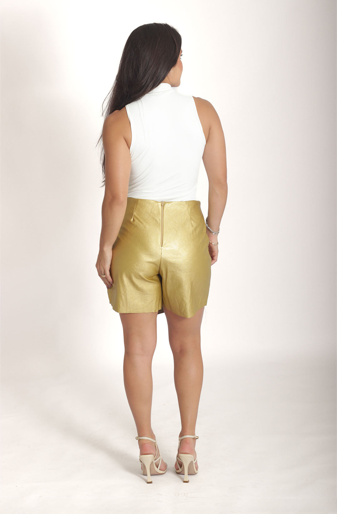 Short couro eco elise - Dourado